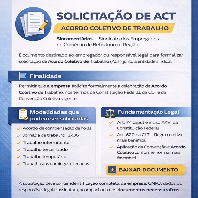 SOLICITAÇÃO DE ACT – ACORDO COLETIVO DE TRABALHO